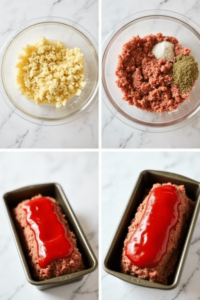 Step-by-step preparation of Stove Top stuffing meatloaf, from mixing to shaping and baking