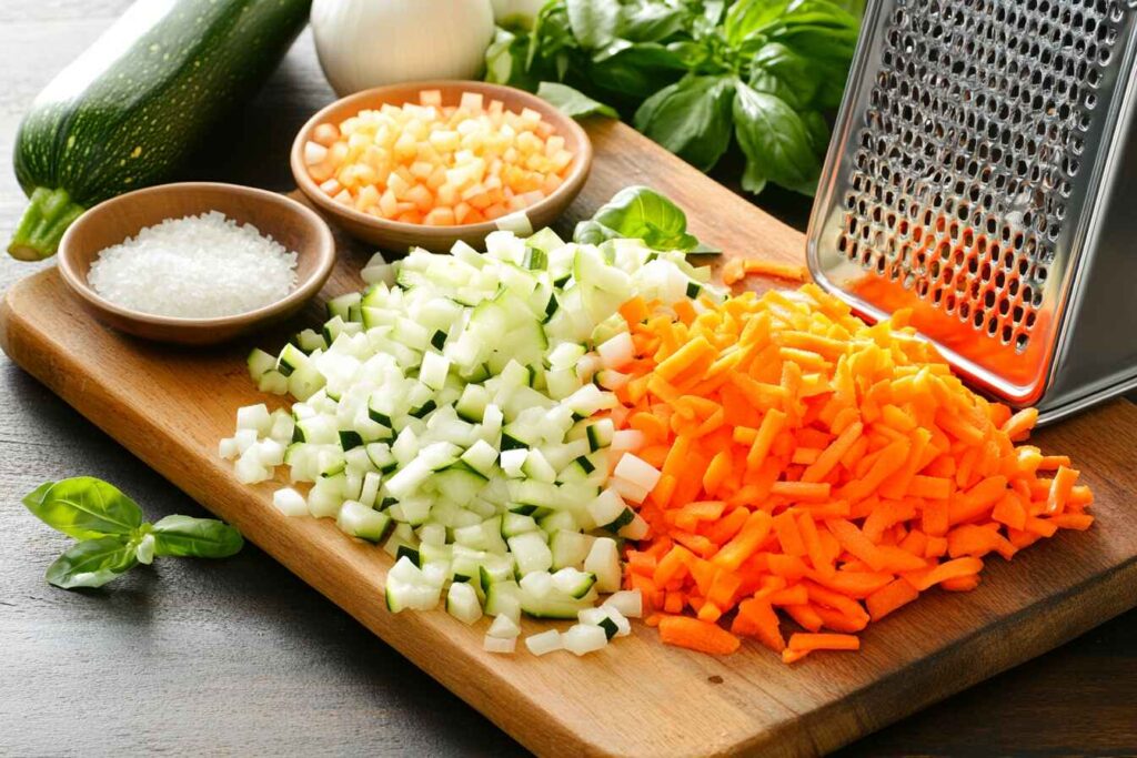 Chopped and grated vegetables for adding moisture to meatloaf.