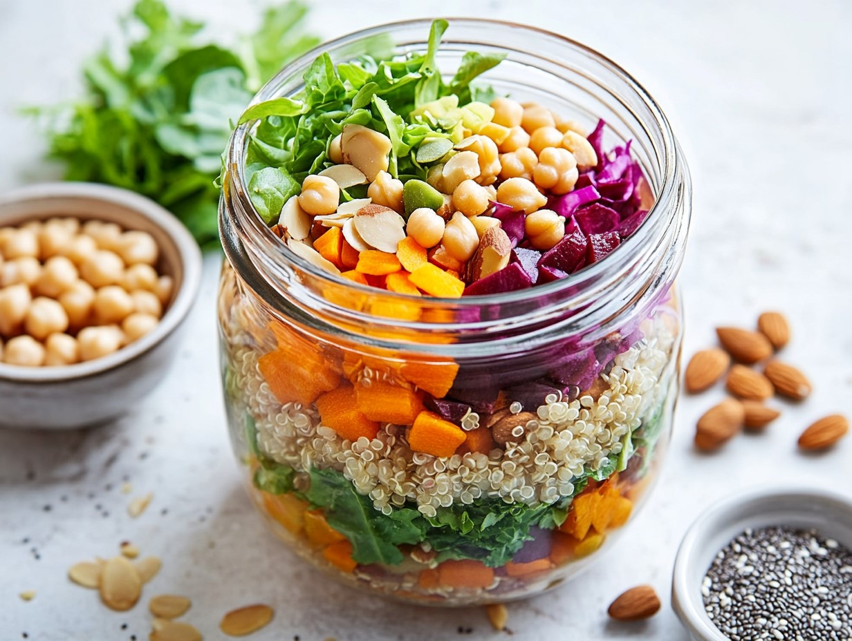 "A vibrant assortment of vegan staple foods including grains, legumes, nuts, seeds, and fresh vegetables.