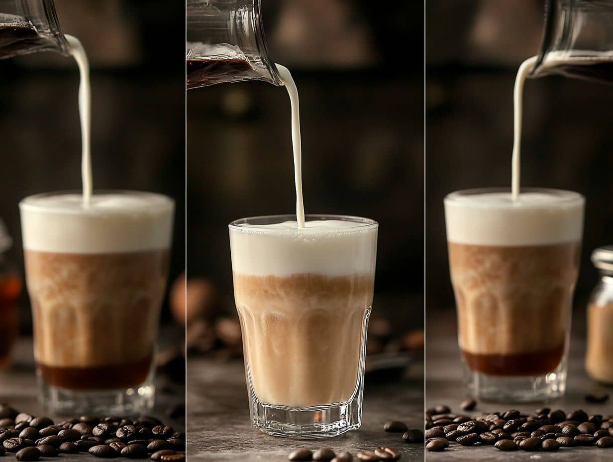 Step-by-step process of making cold foam with a handheld frother.