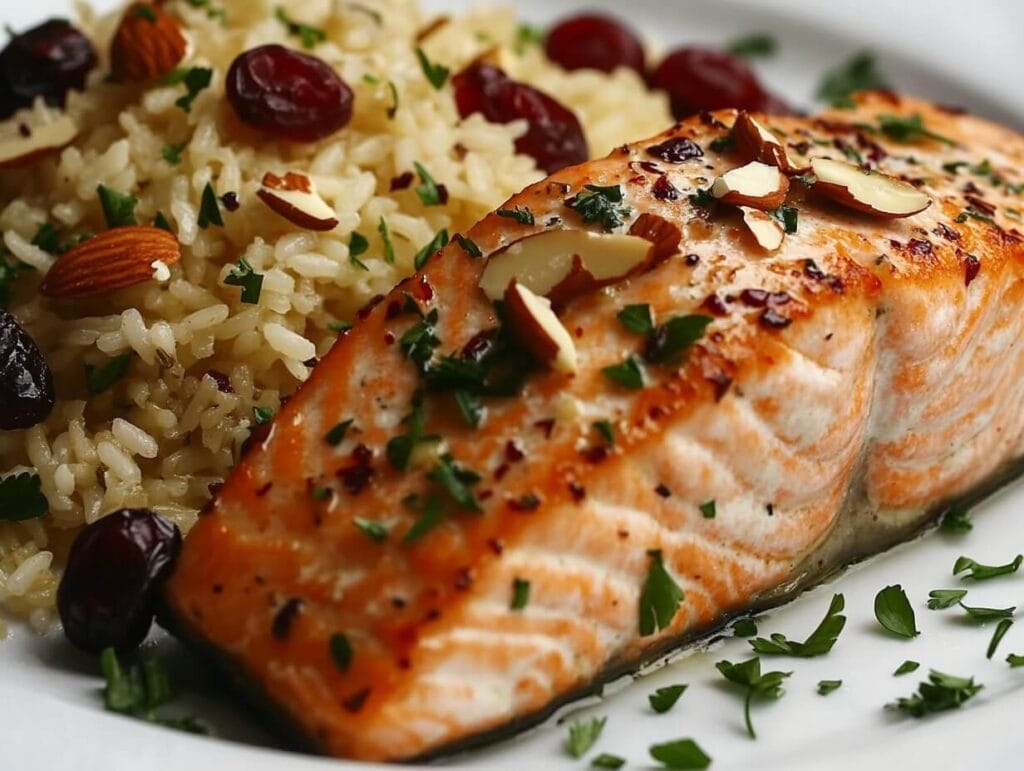 Herbed rice pilaf with salmon