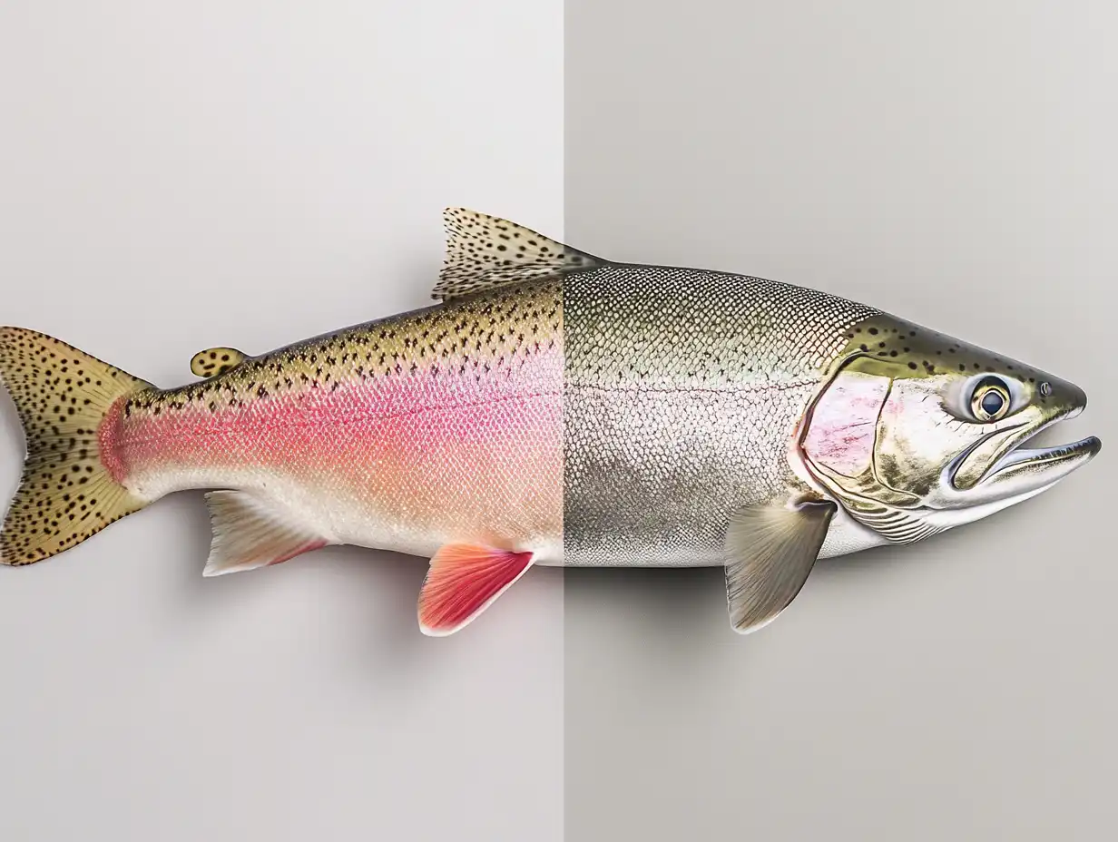 size and coloration comparison of rainbow trout and steelhead side by side