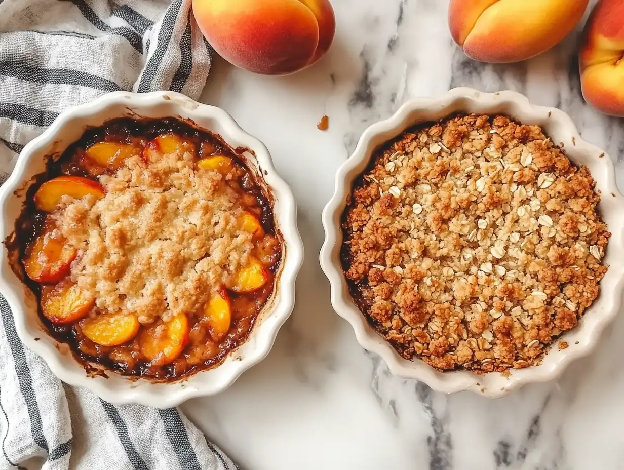 Comparison between peach crumble and peach crisp desserts