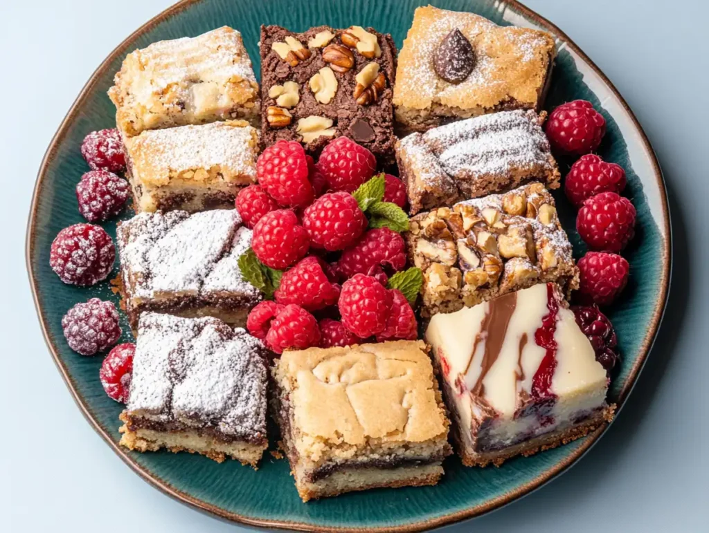 Assorted blondie and brookie variations on a platter