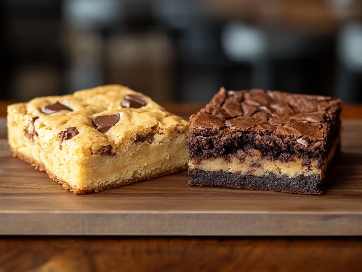 Blondie and brookie side by side on a wooden board
