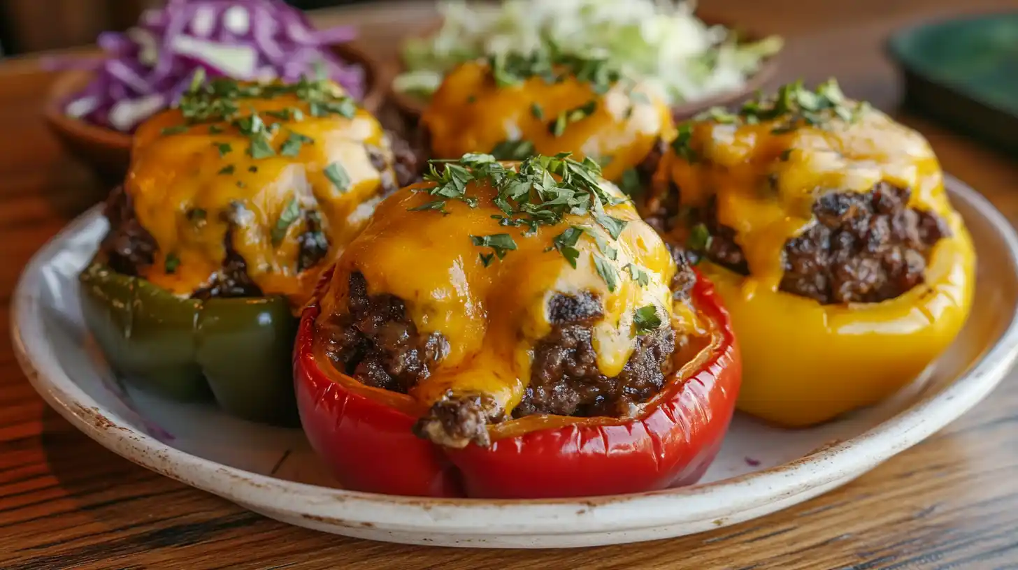 Mushroom Bbq Cheeseburger Stuffed Peppers
