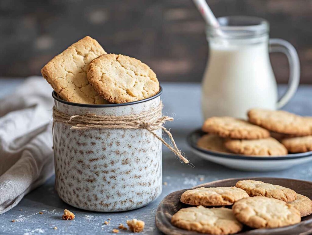 A container of soft cookies stored with a slice of bread to retain moisture.