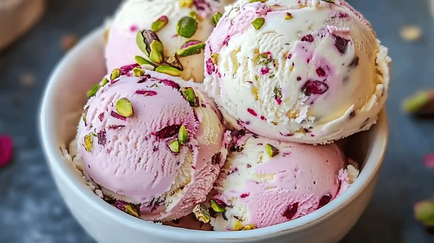 Rose Pistachio Cheesecake Ice Cream Recipe
