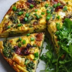 A mouthwatering easy frittata with vegetables and herbs, served on a plate.
