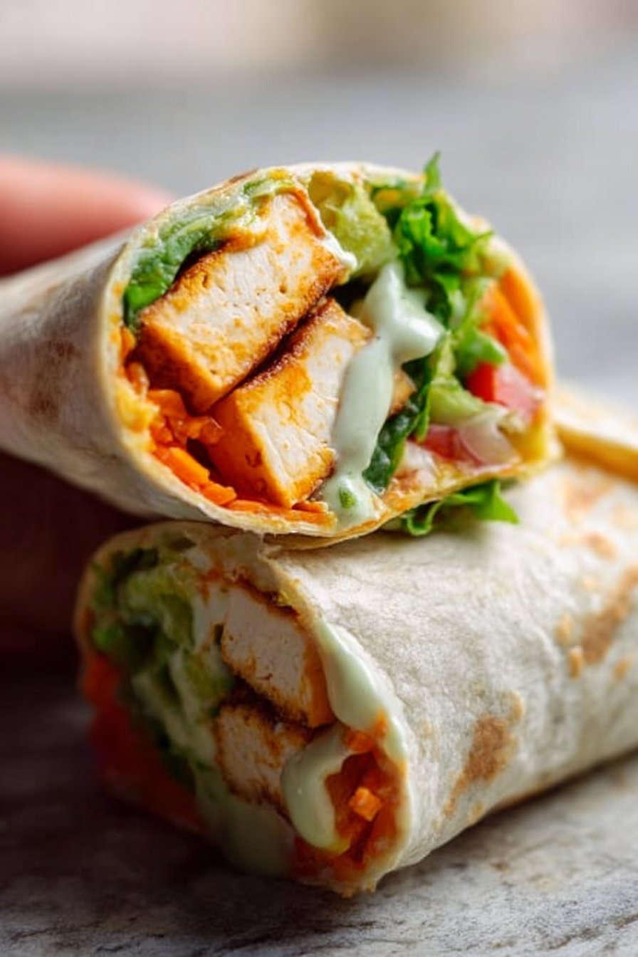 Buffalo Tofu Wrap with Easy Vegan Ranch