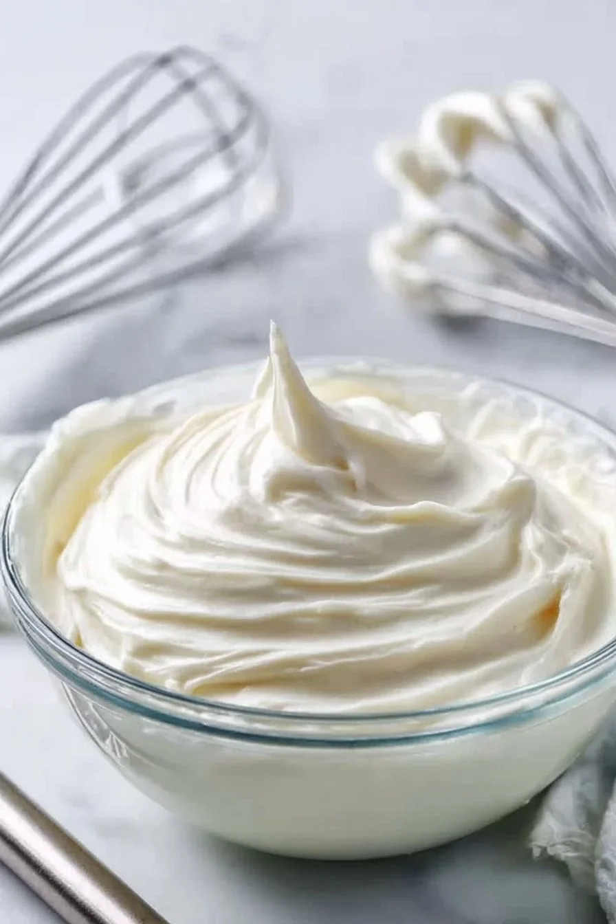 5 Minute Healthy Cream Cheese Frosting served on a cupcake.