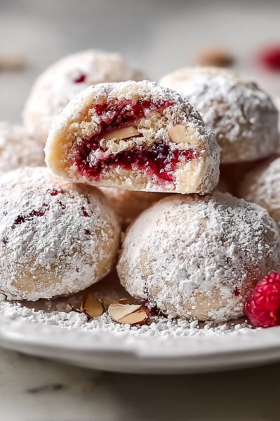 Raspberry Almond Snowball Cookies Delightful Easy Recipe
