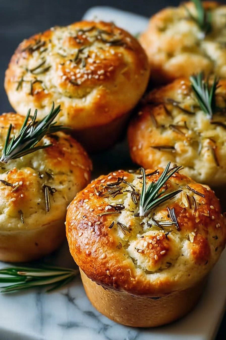 Easy Garlic Rosemary Focaccia Muffins
