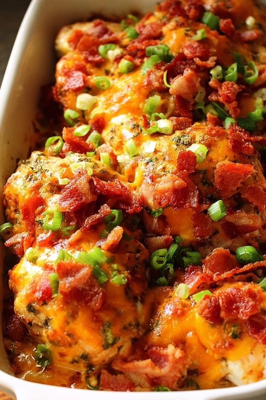 Baked crack chicken breasts served on a plate with herbs and spices