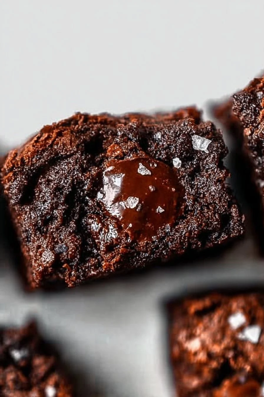 Delicious vegan brownies served on a white plate with a rich chocolate glaze.