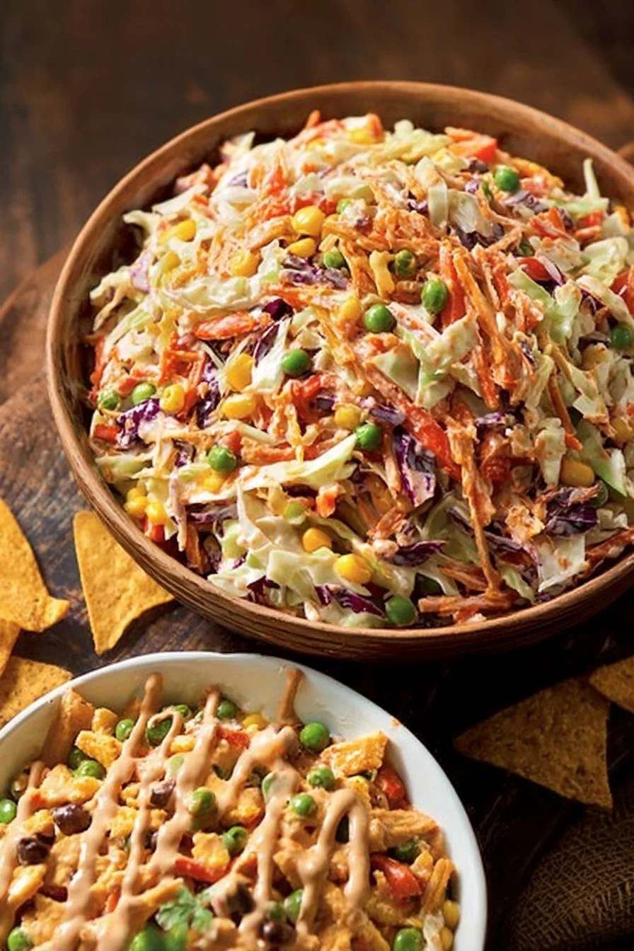 Bold flavor-packed coleslaw served in a bowl with vibrant vegetables