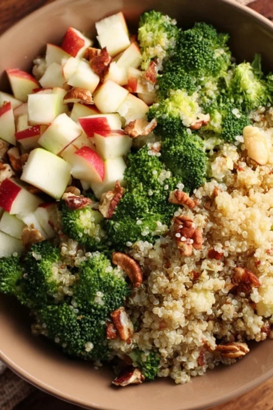 Healthy Broccoli Apple Quinoa Salad with fresh ingredients and colors