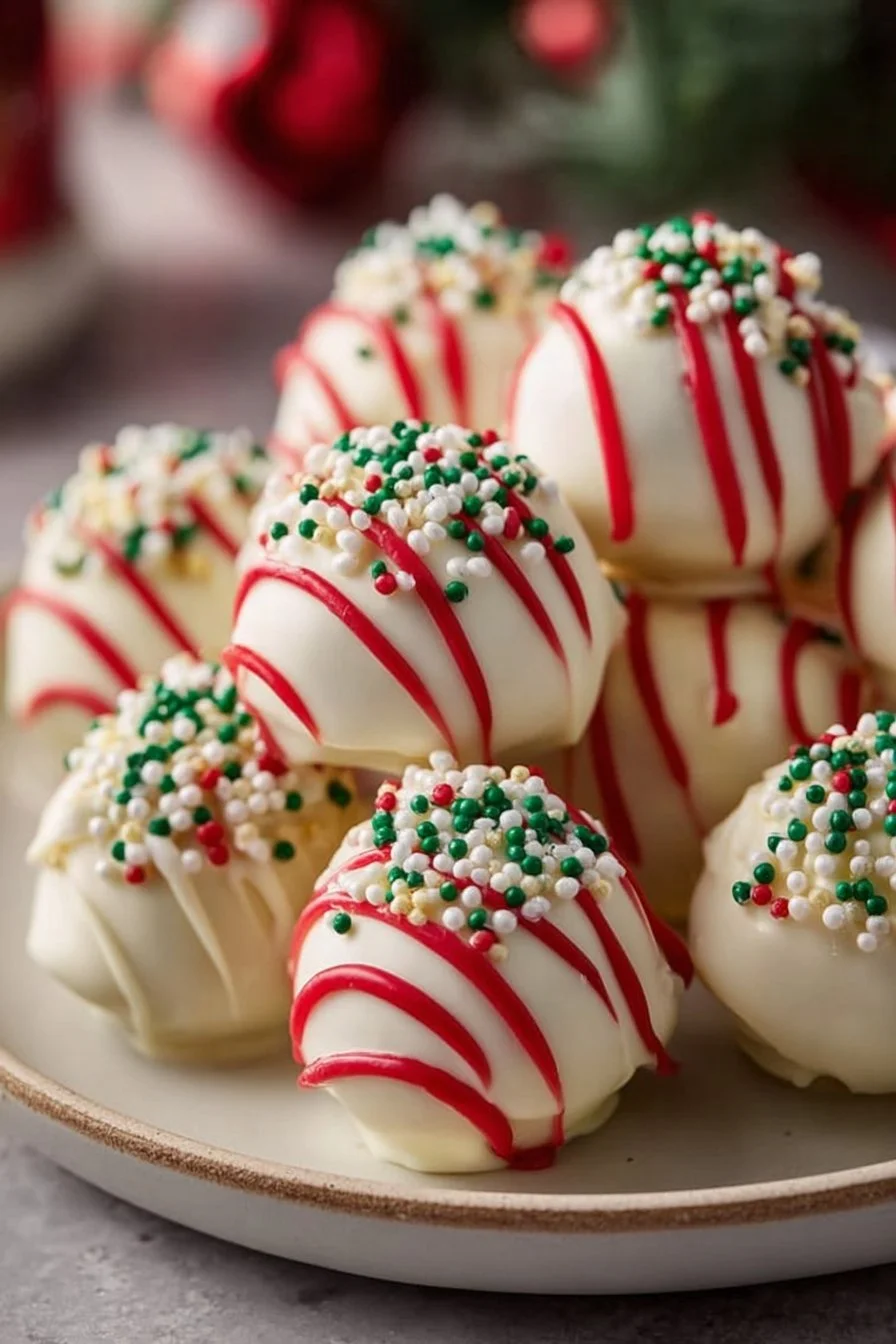 Christmas Tree Cake Truffles made with Little Debbie Cakes decorated for the holidays