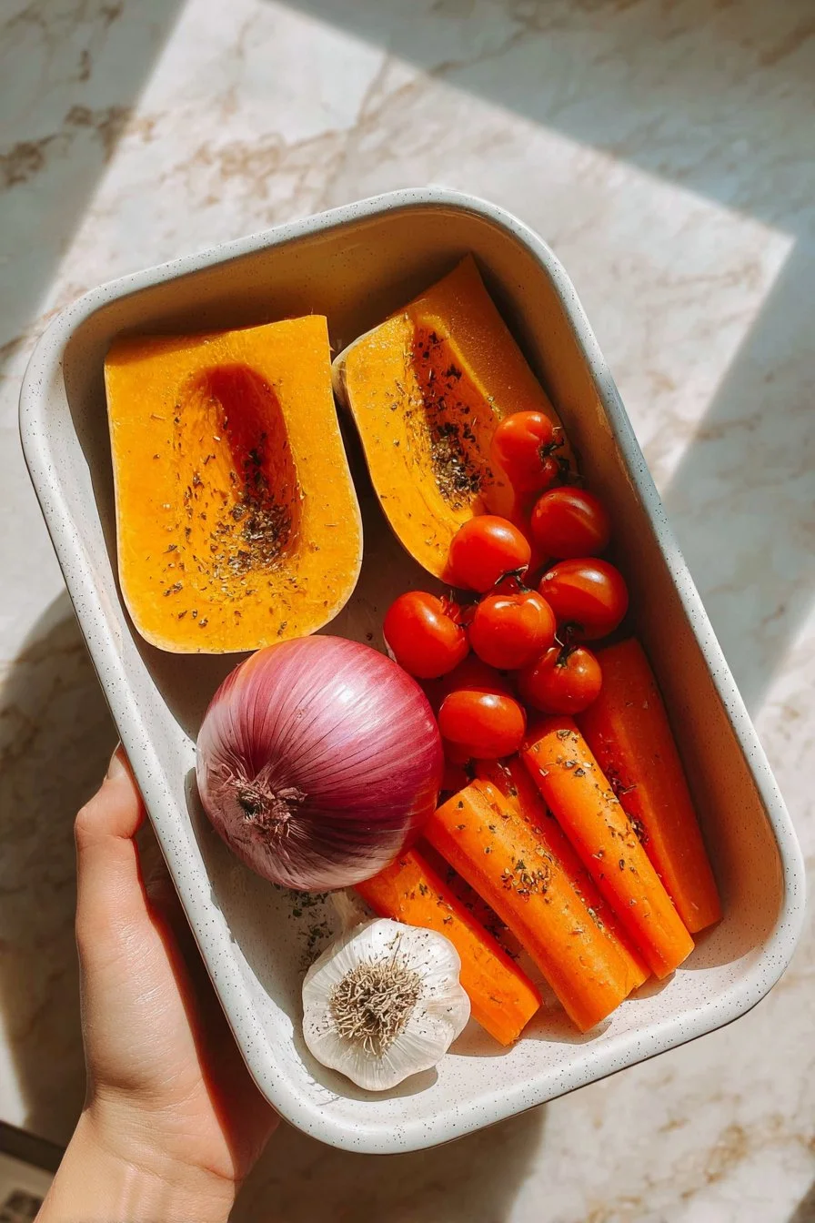 Bowl of creamy butternut squash pumpkin soup with a sprinkle of herbs