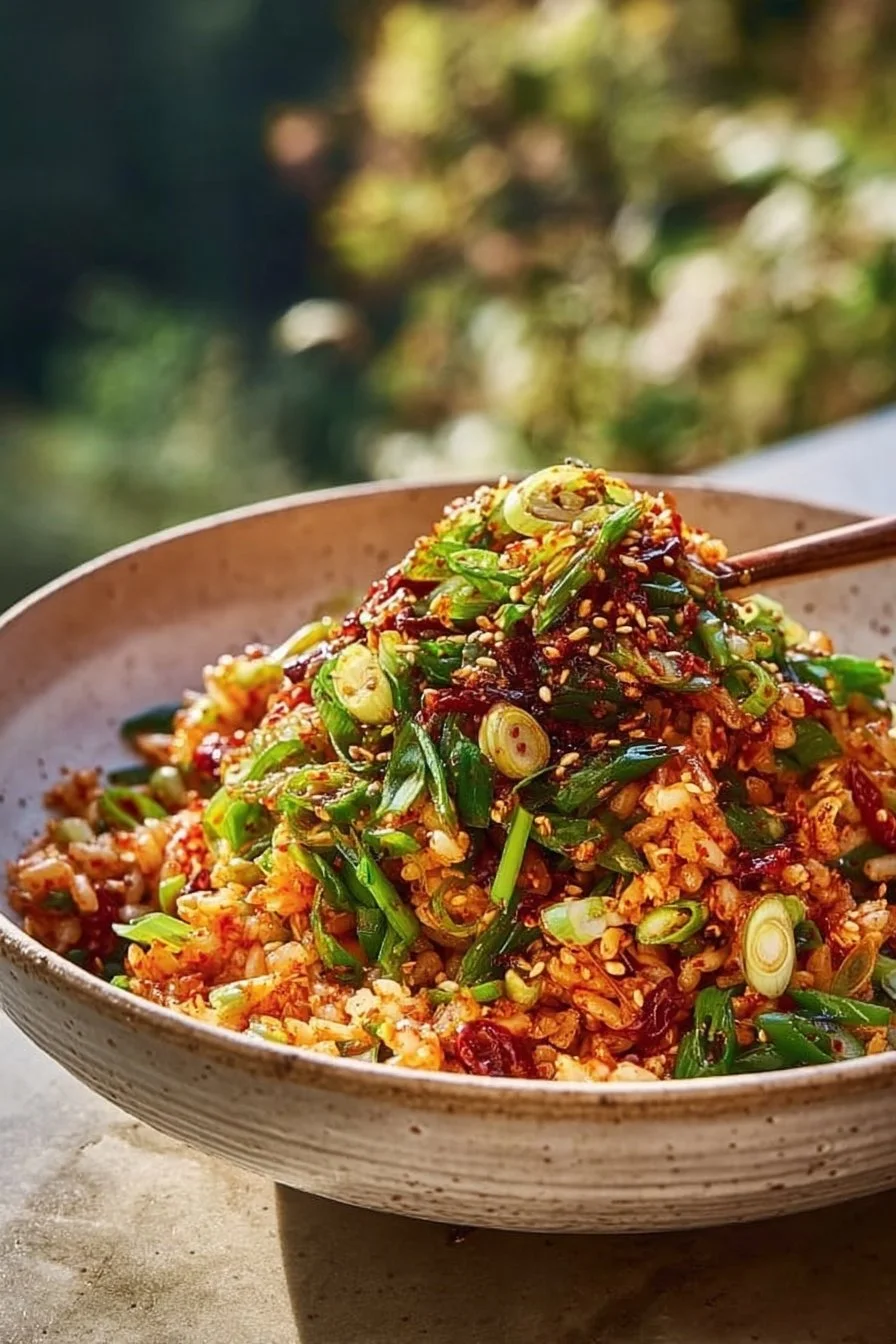 Crispy Gochujang Rice Salad with vibrant vegetables and savory dressing.