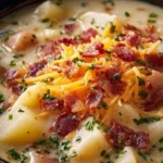 Bowl of Crock Pot Crack Potato Soup topped with green onions and cheese