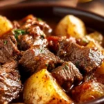 Crockpot Loaded Steak and Potato Bake with beef and potatoes