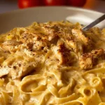 Delicious Dairy Free Chicken Alfredo served in a bowl with fresh herbs
