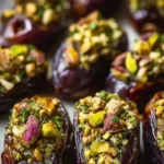 Delicious Roasted Boursin Stuffed Dates garnished with Pistachios