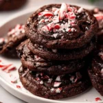Delicious double chocolate peppermint cookies on a festive plate