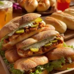 Dynamite Chicken Buns served on a plate, showcasing tasty ingredients and garnishes.