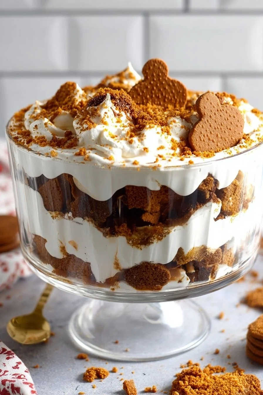 Delicious gingerbread trifle with layers of gingerbread and creamy filling