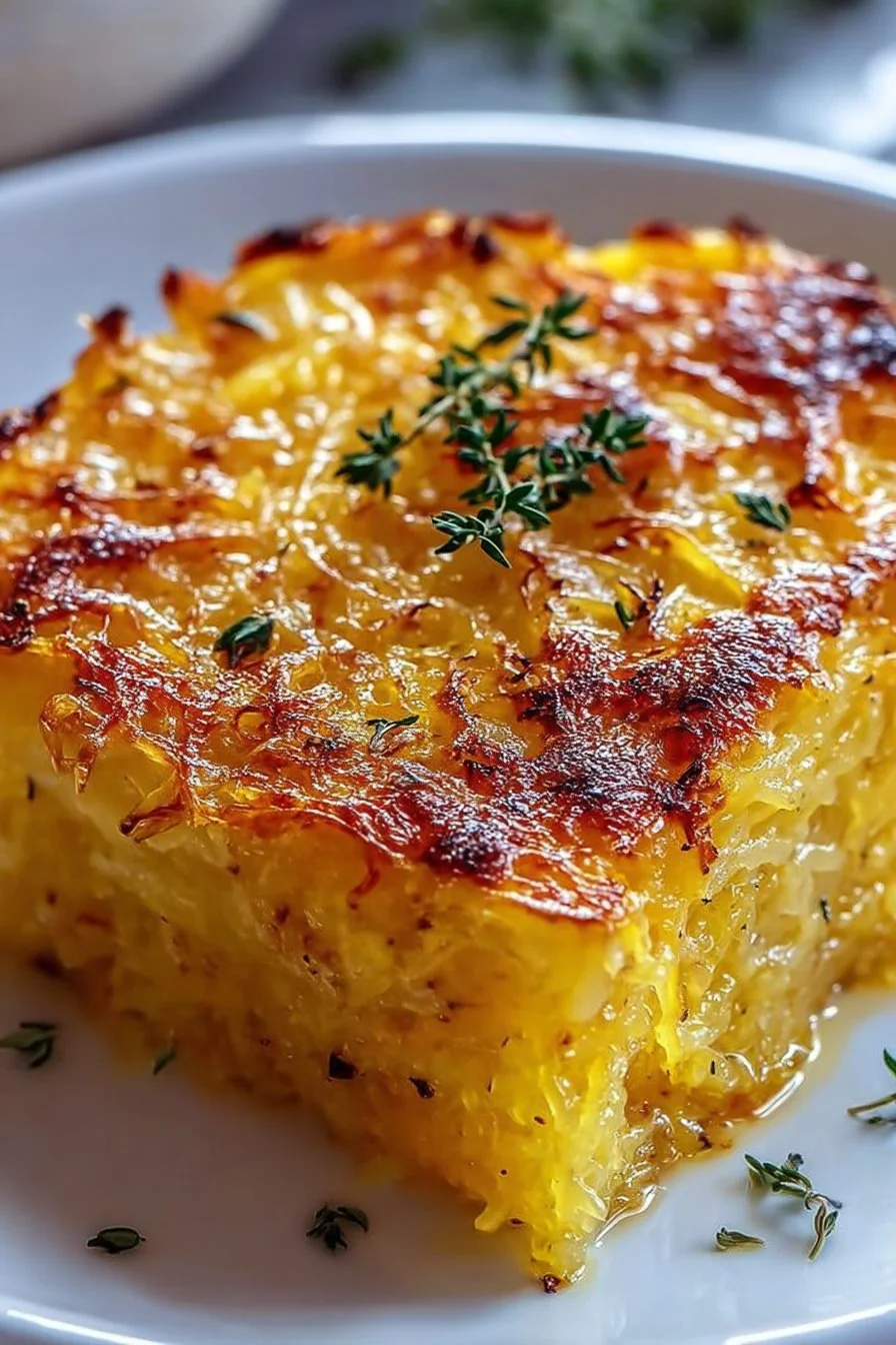 Healthy spaghetti squash au gratin recipe topped with cheese and herbs.