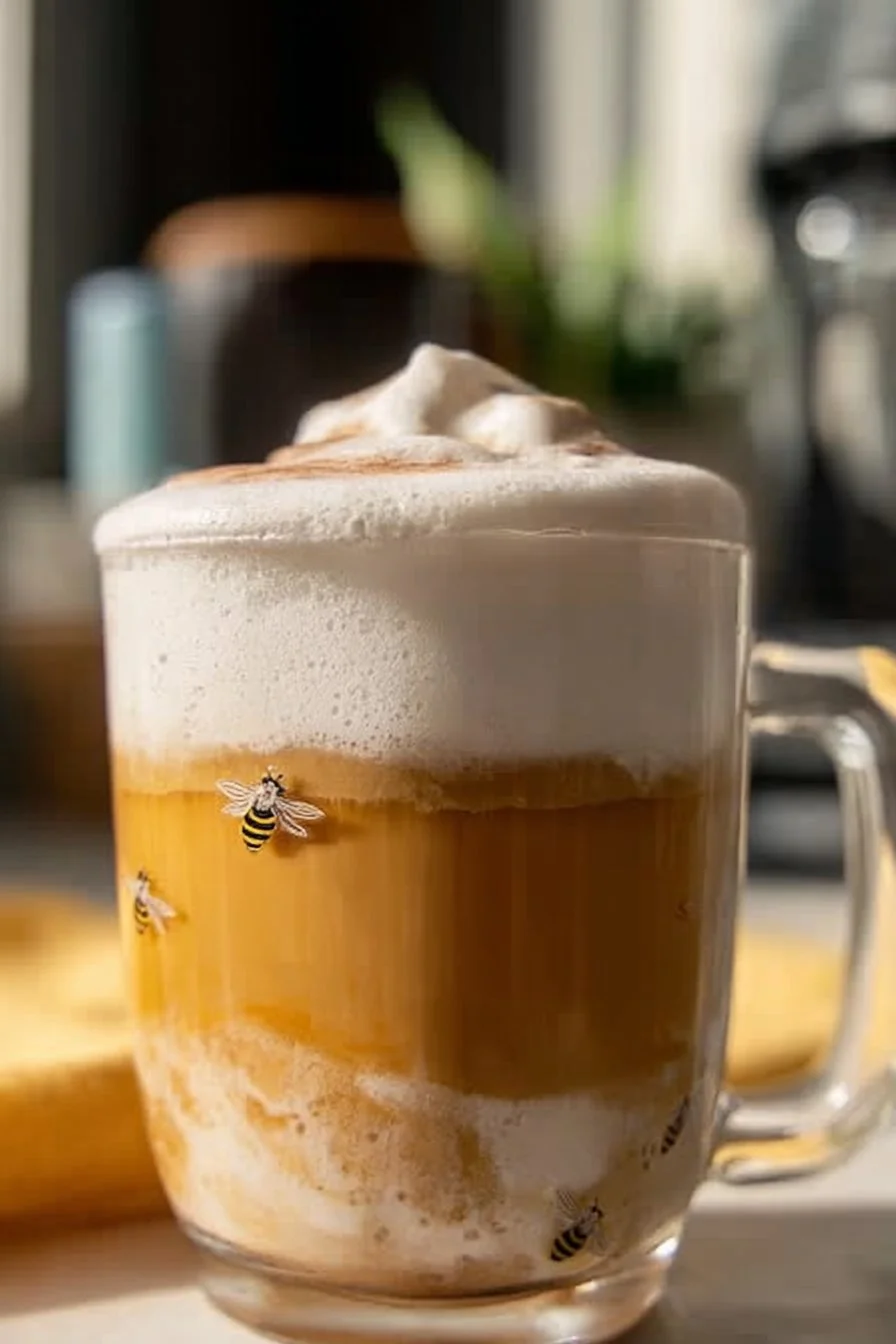 Delicious Honey Bun Latte topped with whipped cream and cinnamon