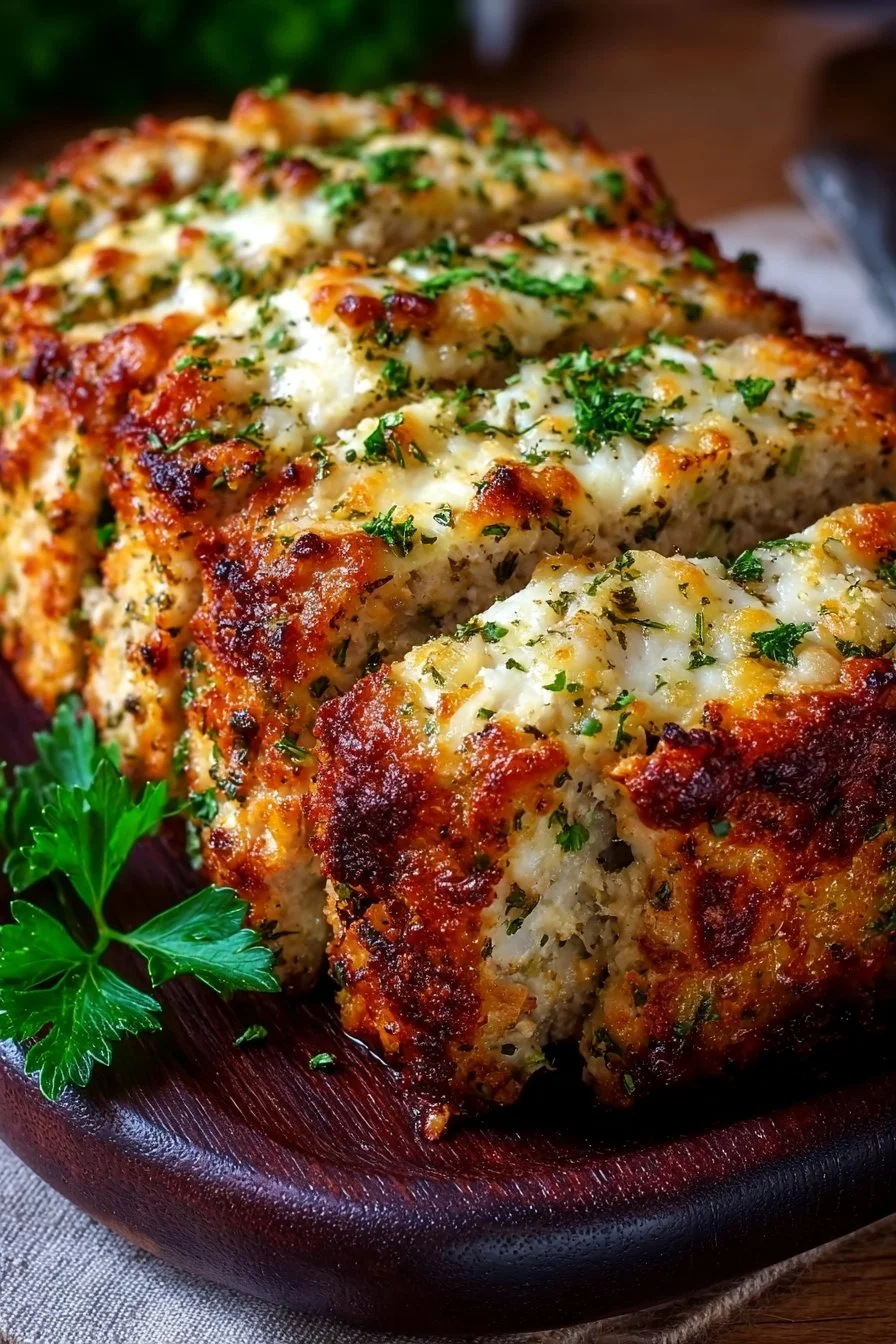 Italian-inspired chicken meatloaf with marinara sauce and herbs