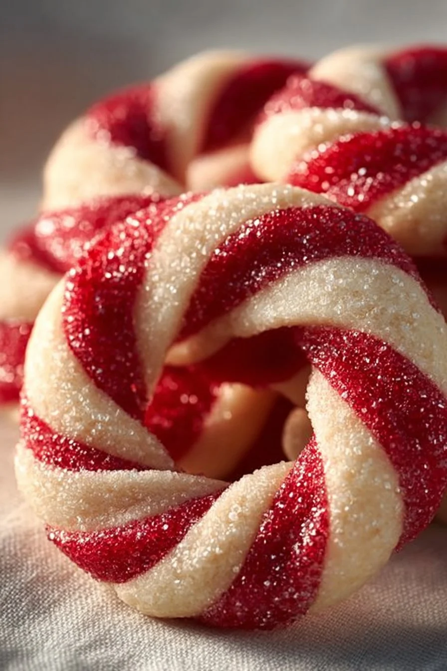 Plate of homemade candy cane cookies decorated with festive colors.