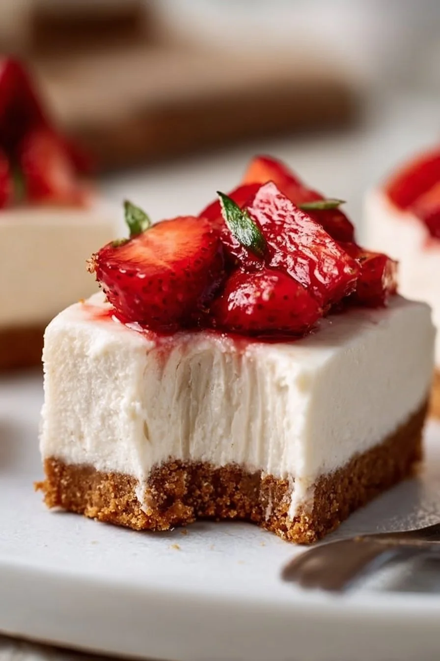 No bake vegan cheesecake bars made with creamy plant-based ingredients