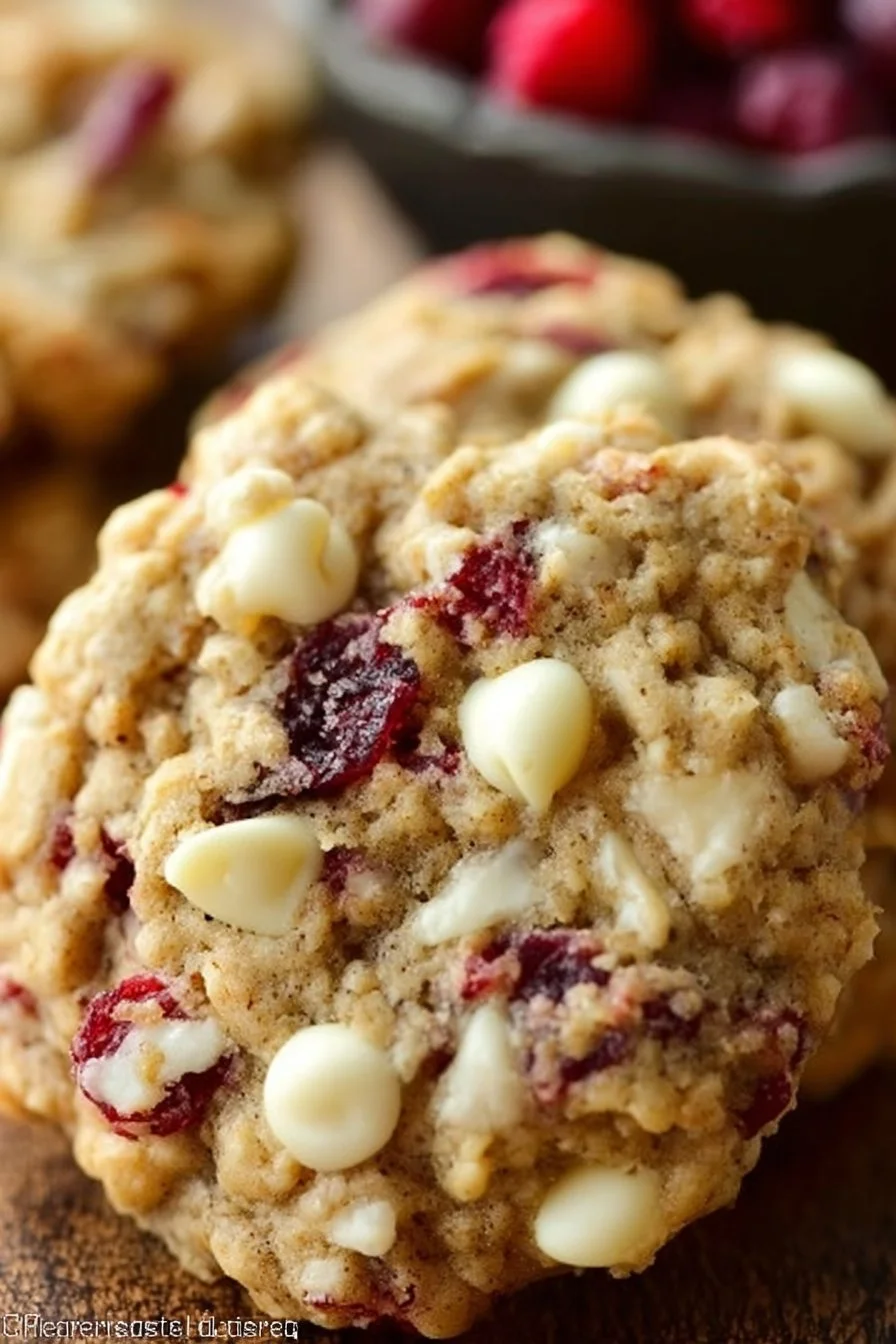 Oatmeal cranberry cookies with fresh cranberries, oats, and white chocolate chips