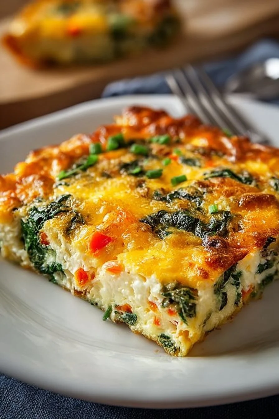 Colorful display of healthy breakfast recipes including casseroles and cottage cheese dishes.