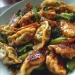 Delicious potsticker stir fry with colorful vegetables and savory sauce