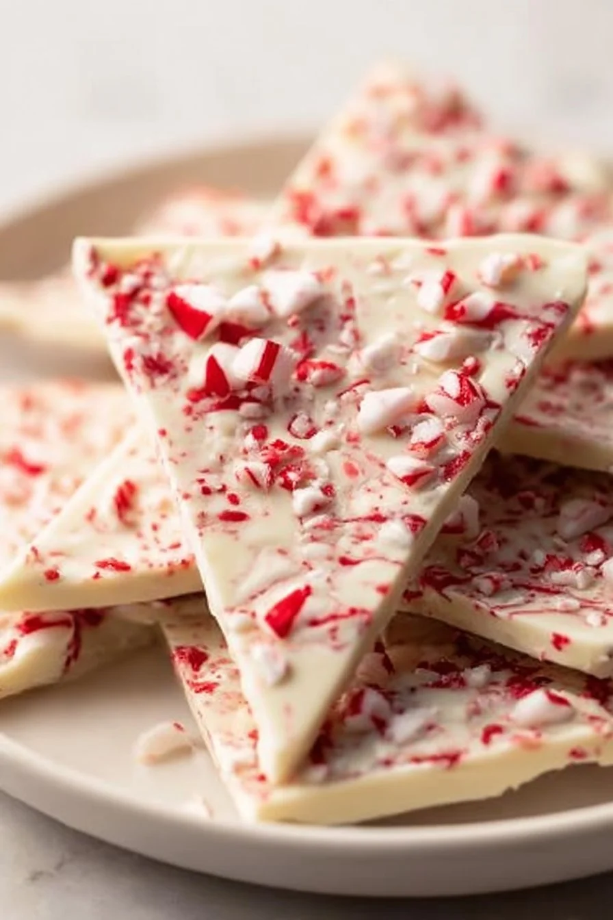 Delicious salted peppermint chocolate bark sprinkled with crushed candy canes