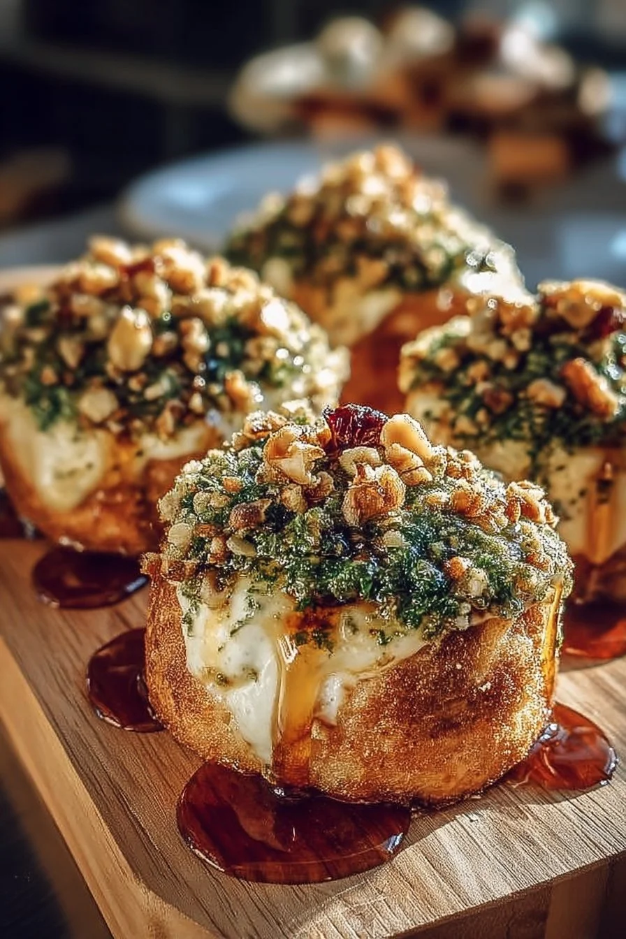 Savory pistachio-crusted brie bites served as an elegant appetizer