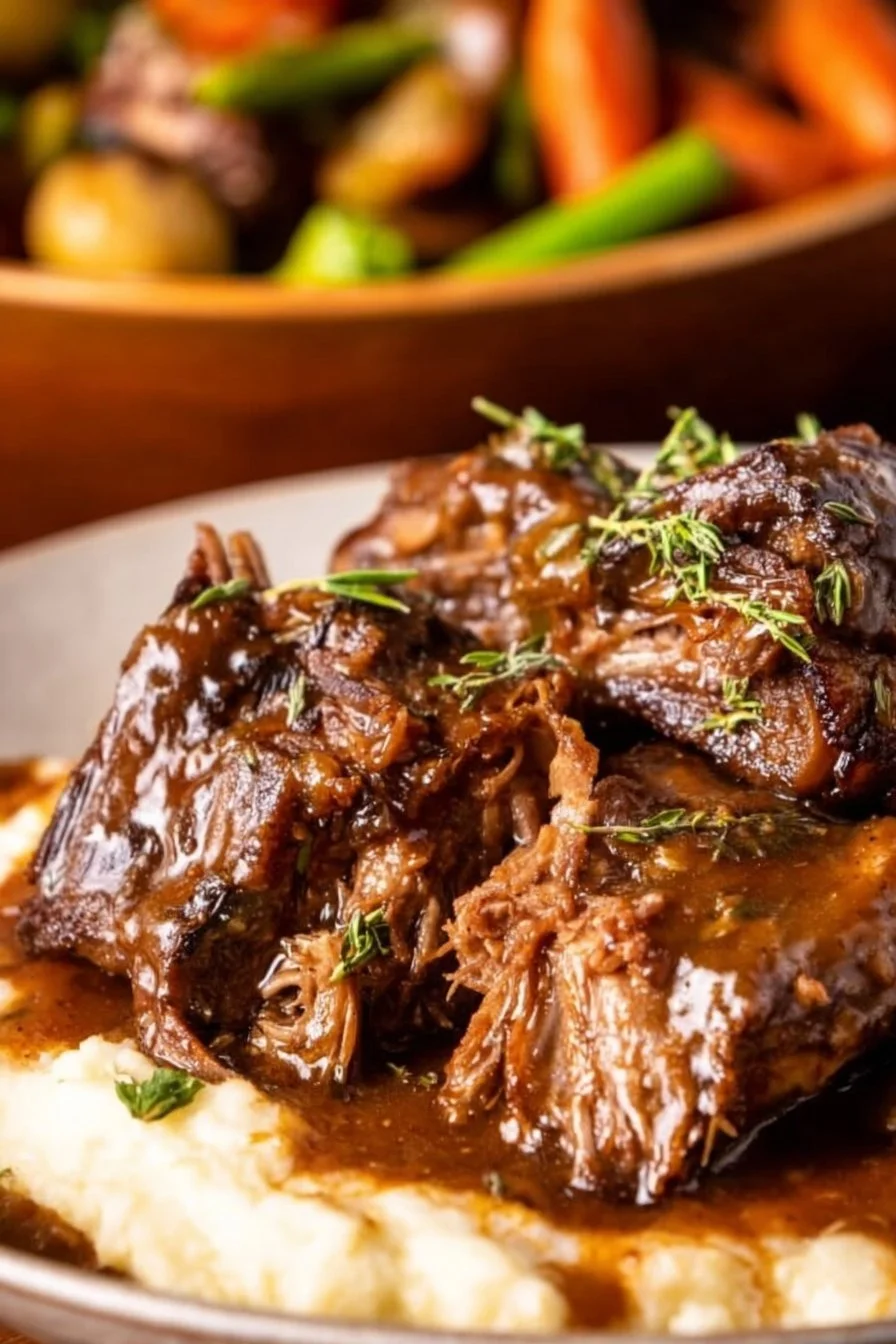 Delicious slow cooker short ribs served with sides