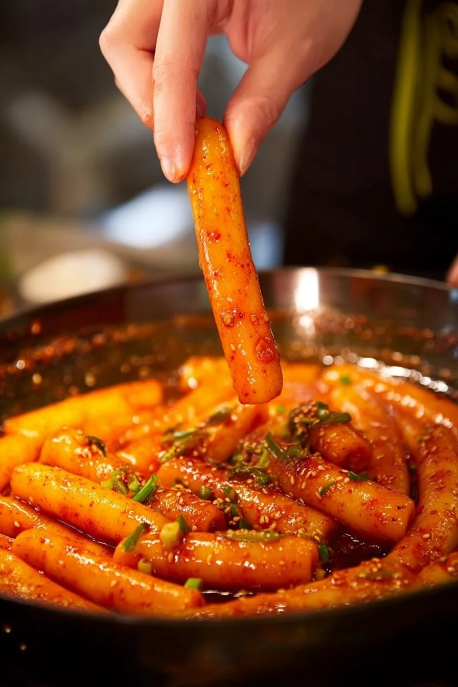 Bowl of spicy potato noodles garnished with herbs and chilies