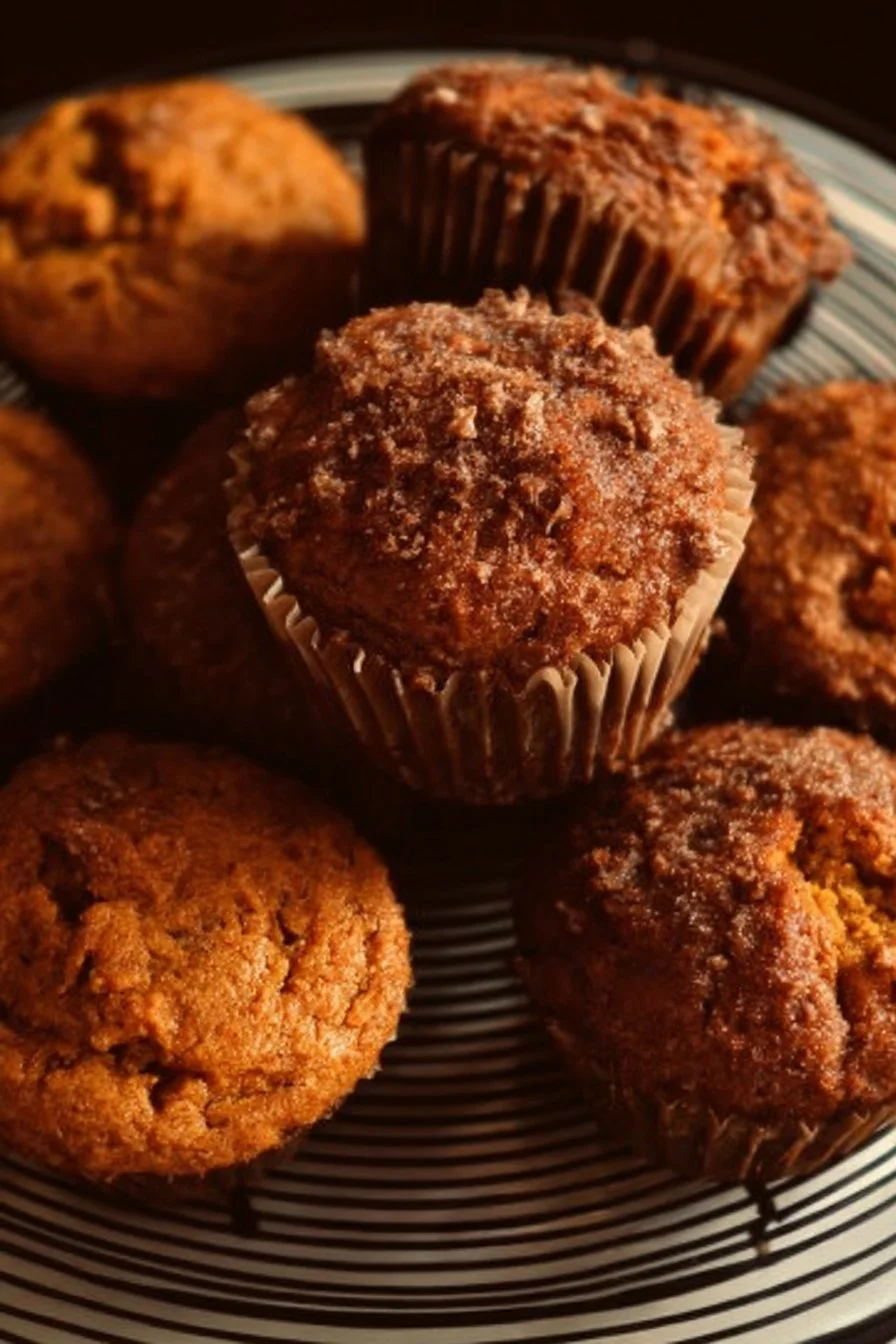 Freshly baked sweet potato muffins on a wooden table.