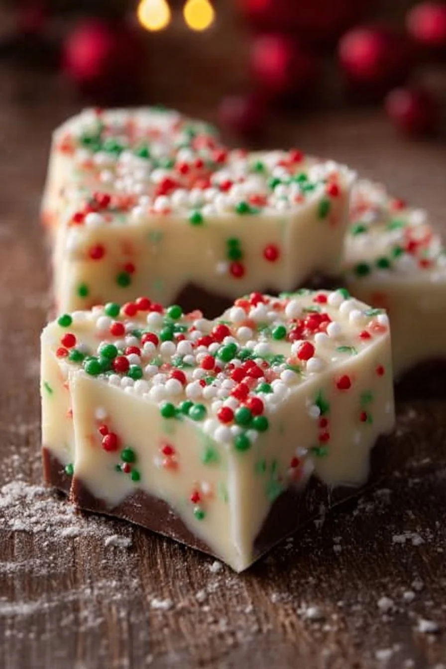 Delicious Christmas fudge served on a festive platter