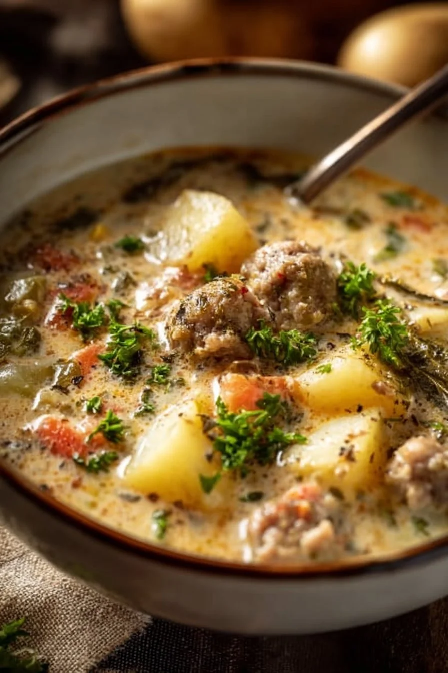 Creamy Potato and Sausage Chowder in a bowl, perfect for comfort food lovers