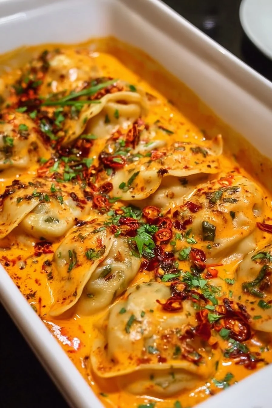 Vegan baked dumplings filled with vegetables, served on a plate