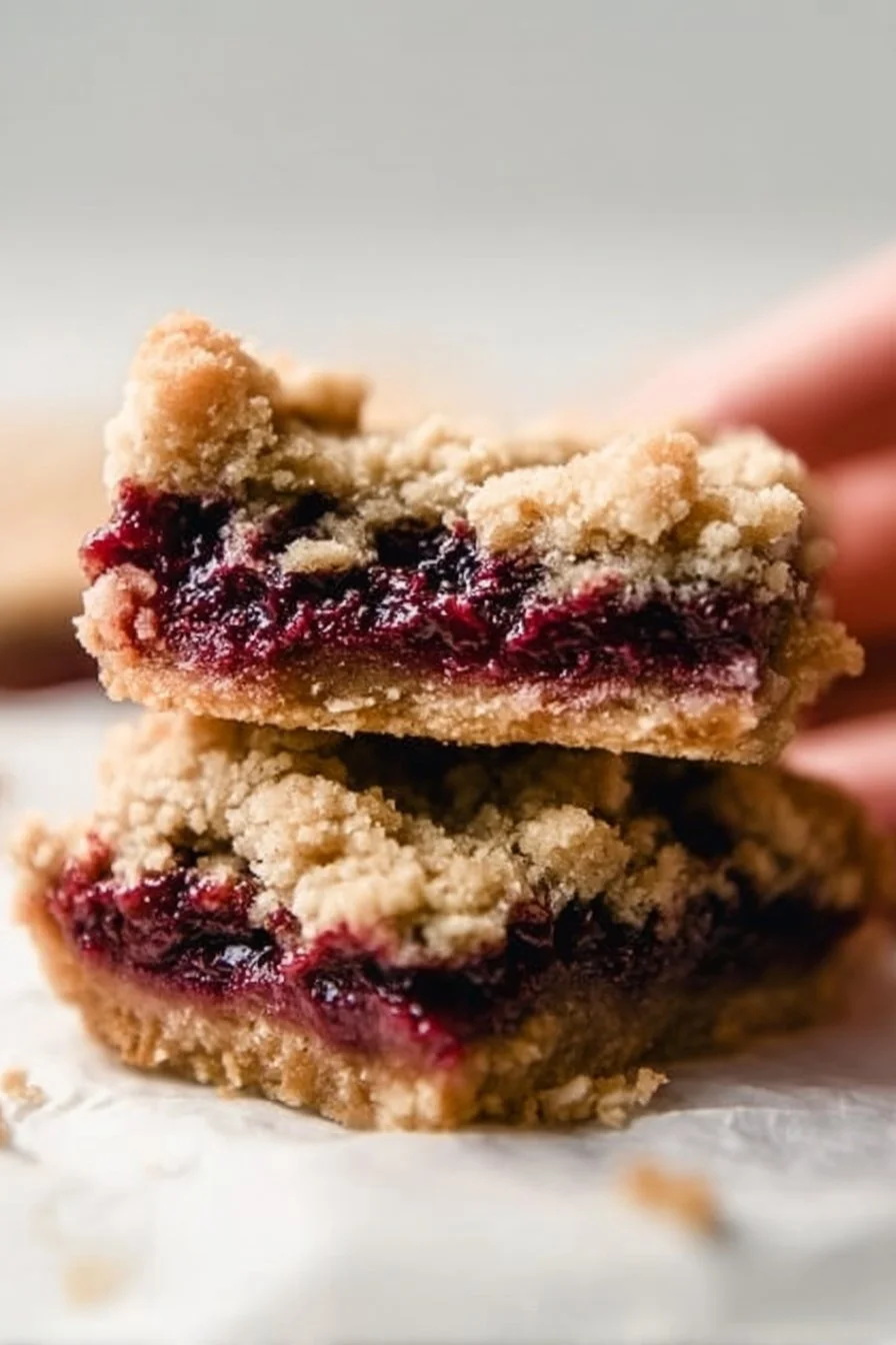 Delicious vegan berry crumble bars topped with oat crumble