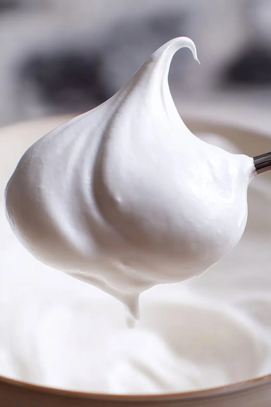 Bowl of fluffy Vegan Marshmallow Fluff with a spoon