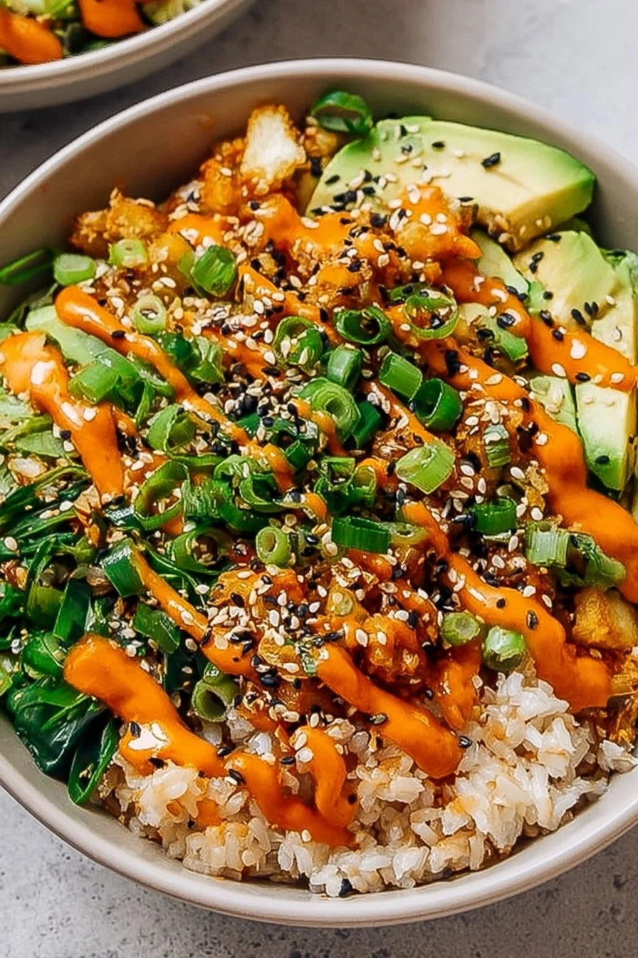 Healthy Vegetarian Crunchy Roll Bowls with fresh ingredients